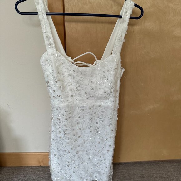 Lulus Dazzling Forever White Sequin Beaded Bodycon Mini Dress - Size XS - Picture 6 of 7